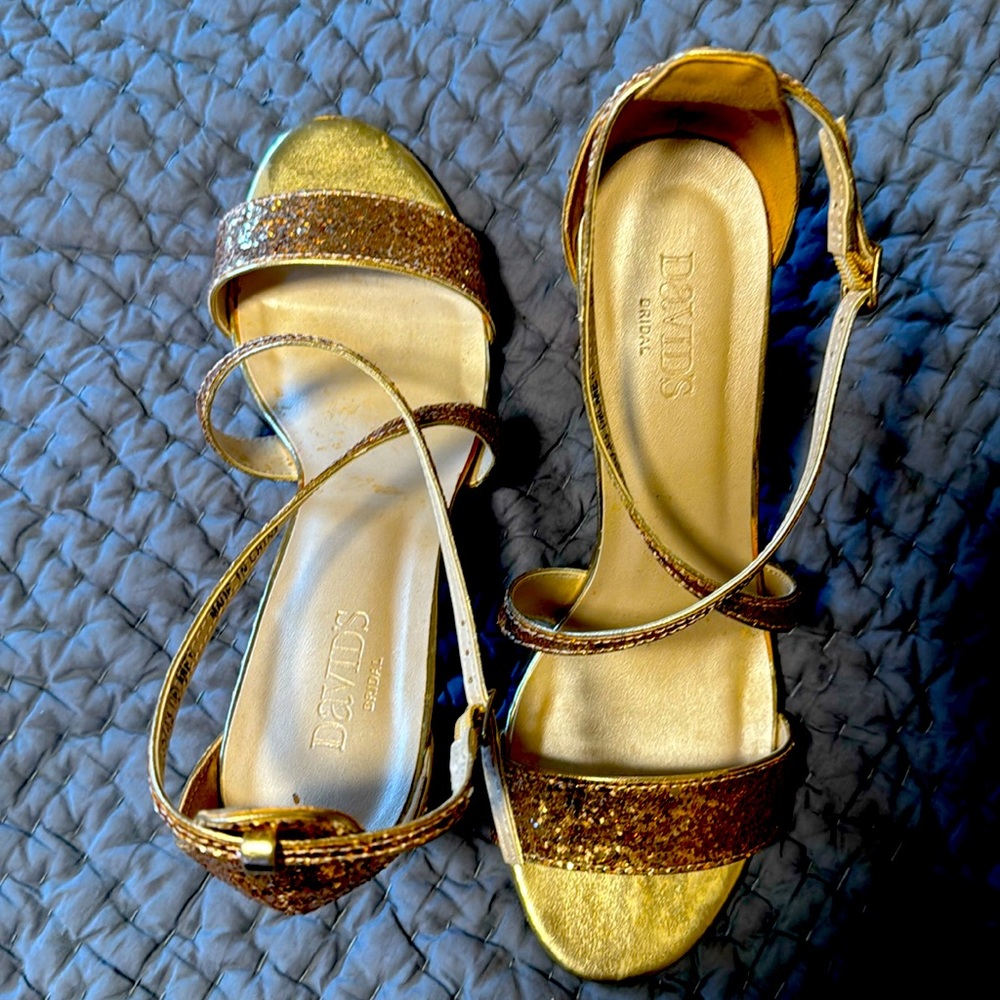 Gold sparkle heels, size 10